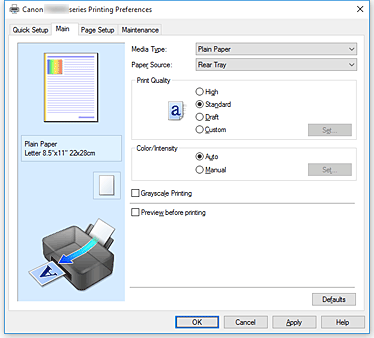 Canon : PIXMA Manuals : TS3100 Series : Main Tab Description